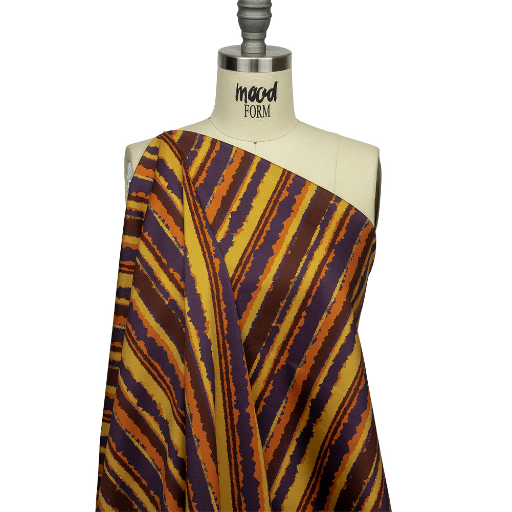 Stretch Cotton Sateen - Purple, Orange and Yellow Stripes - Foliate Pathways Print - Mood Exclusive Jack-O-Lantern Collection - Joann Fabrics