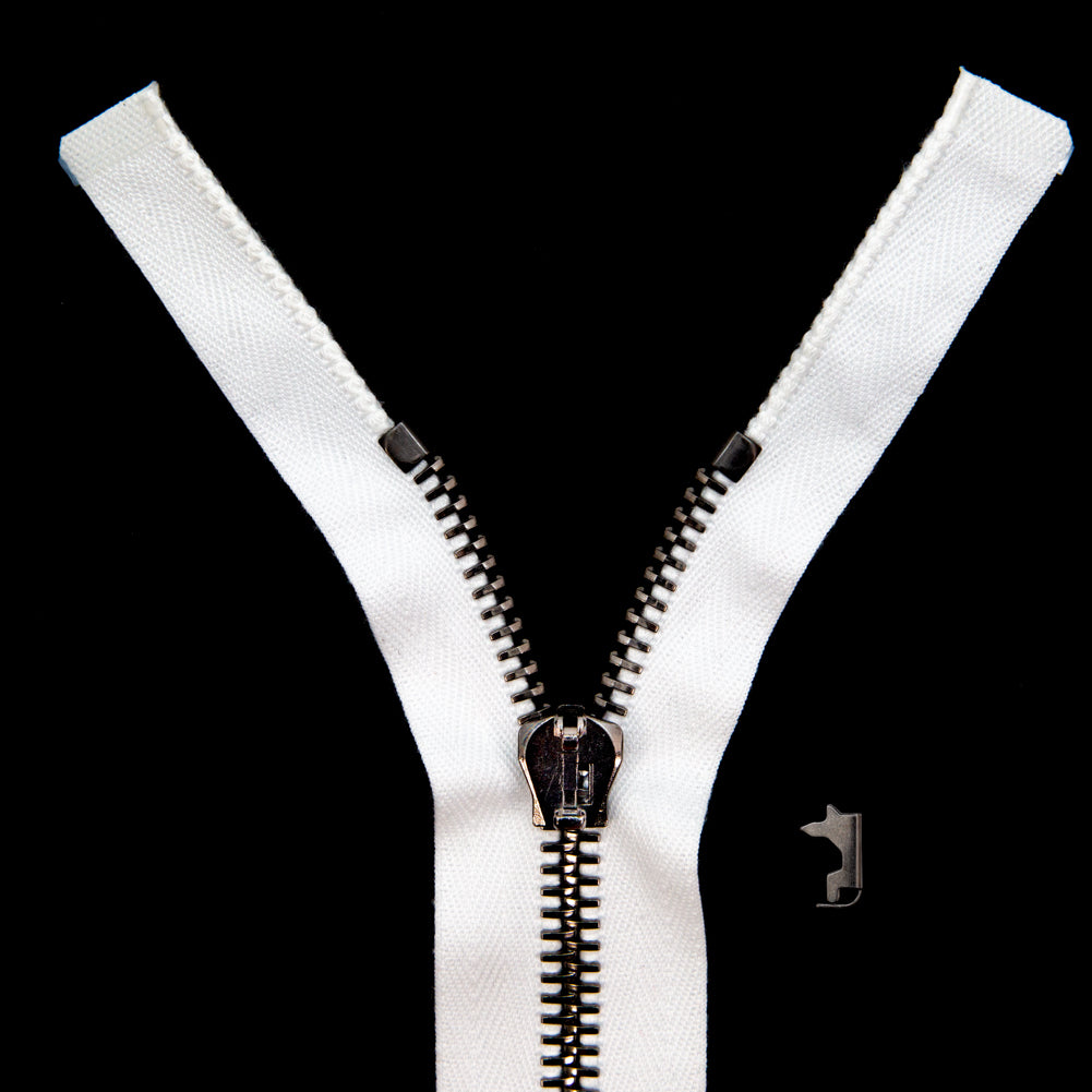 Mood Exclusive Italian Off-White and Gunmetal T8 Open End Metal Zipper - 27.5