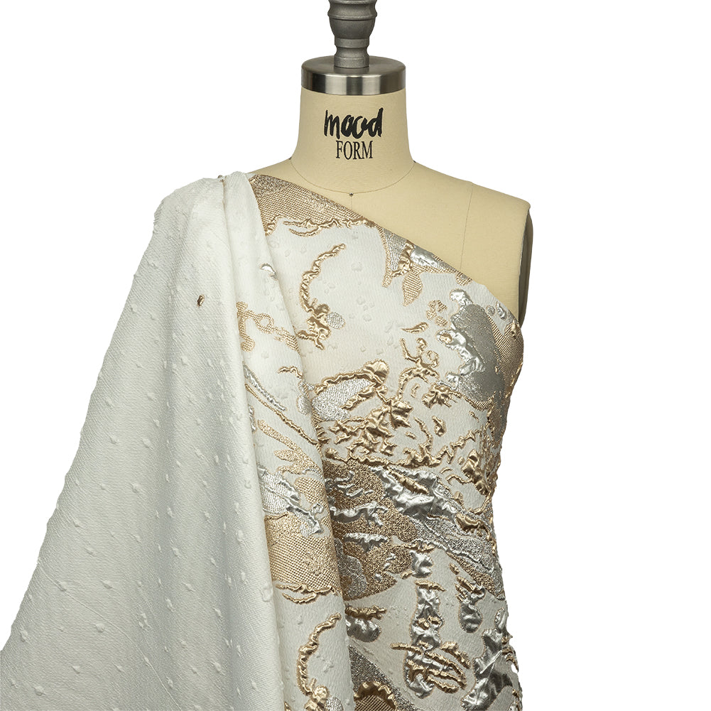 Metallic White and Habanero Gold Spotted and Splattered Luxury Brocade - Joann Fabrics