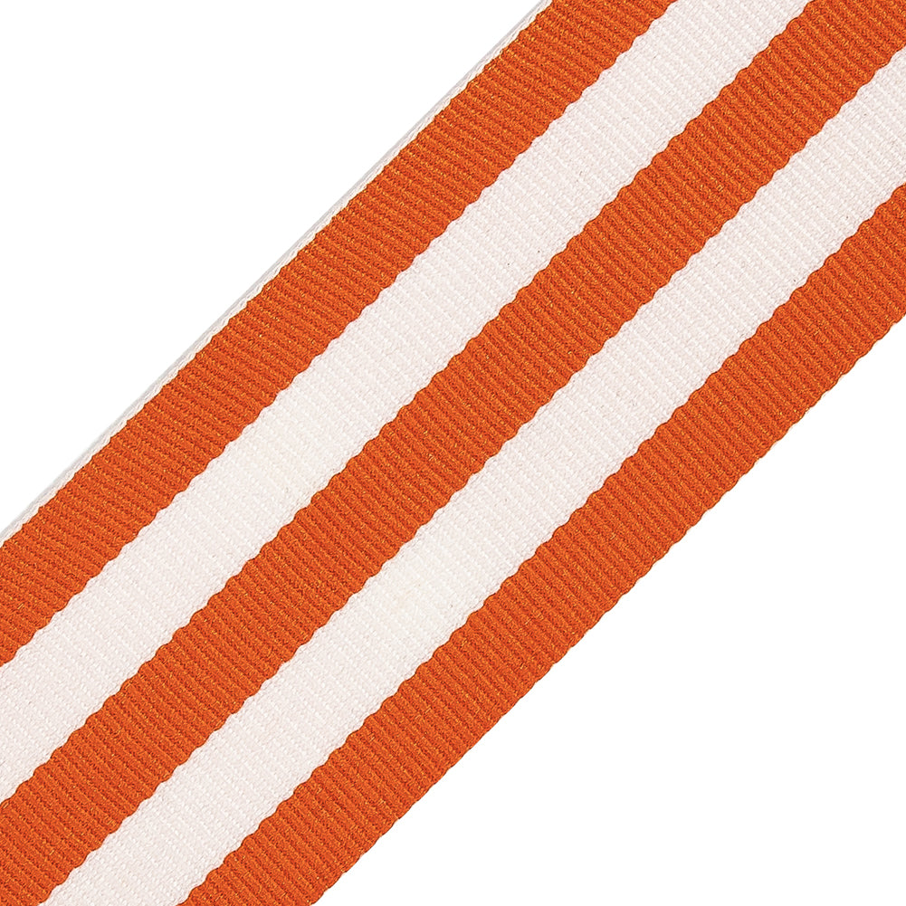 Orange and White Awning Stripes Ribbed Woven Ribbon - 1.5