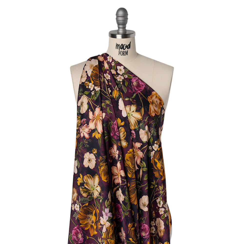 Polyester Satin - Mustard Yellow, Plum Purple and Cream Floral - Mood Exclusive Garden Tangle Print - Joann Fabrics