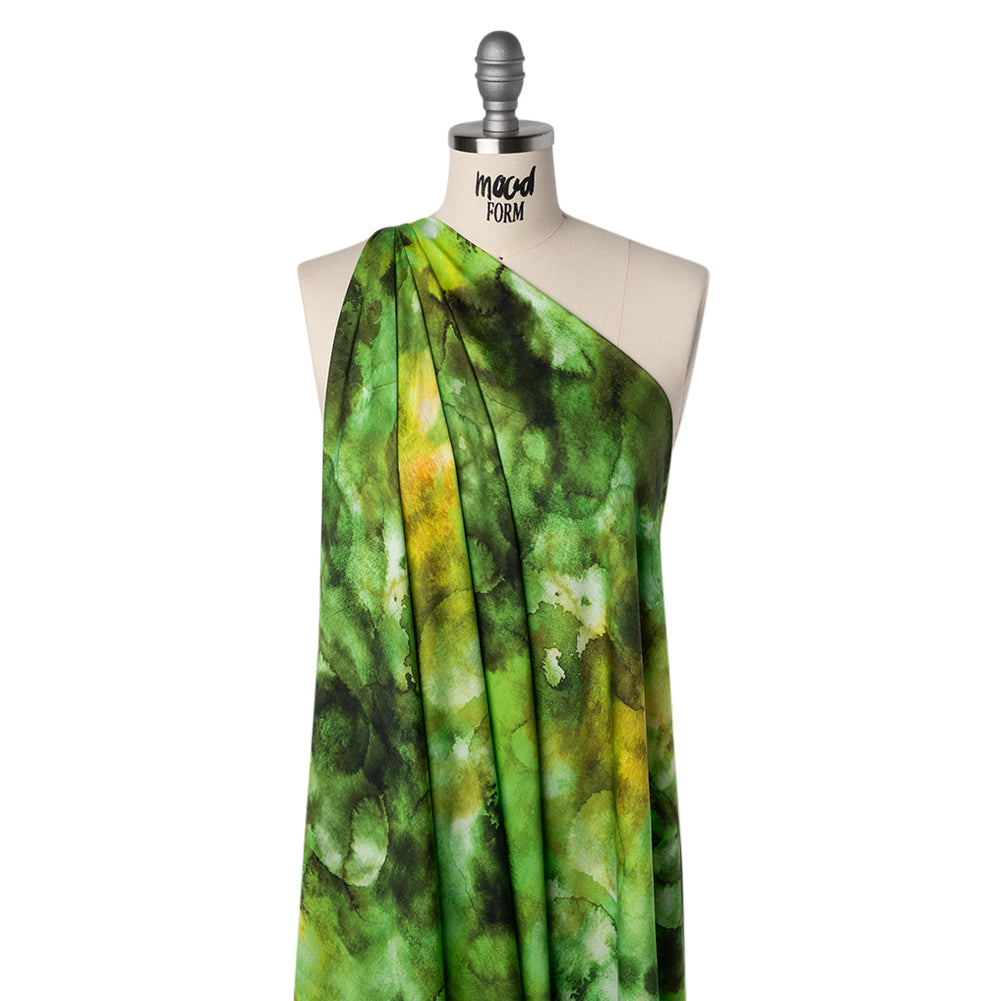 Rayon Challis - Lime Green, Sunny Orange and Olive Abstract Tie Dye - Mood Exclusive Pigment Pulse Print - Joann Fabrics