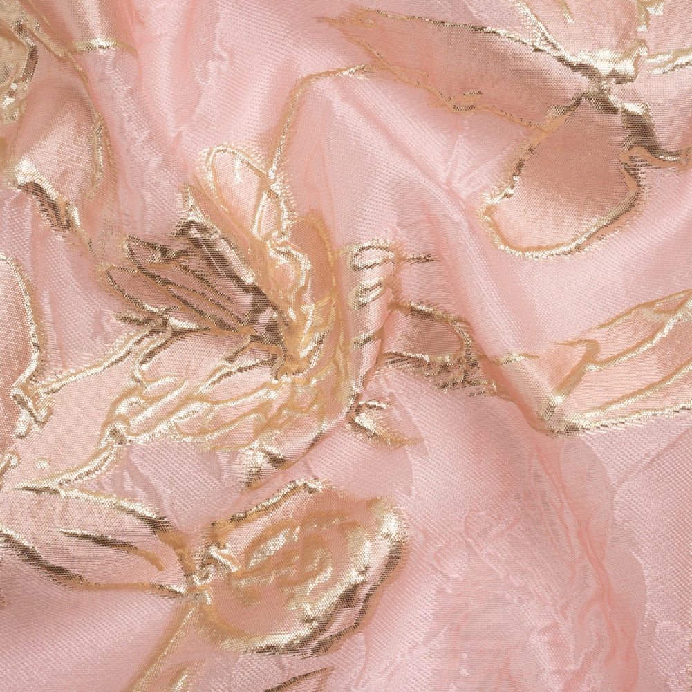 Metallic Gold and Pink Floating Flowers Luxury Burnout Brocade - Joann Fabrics