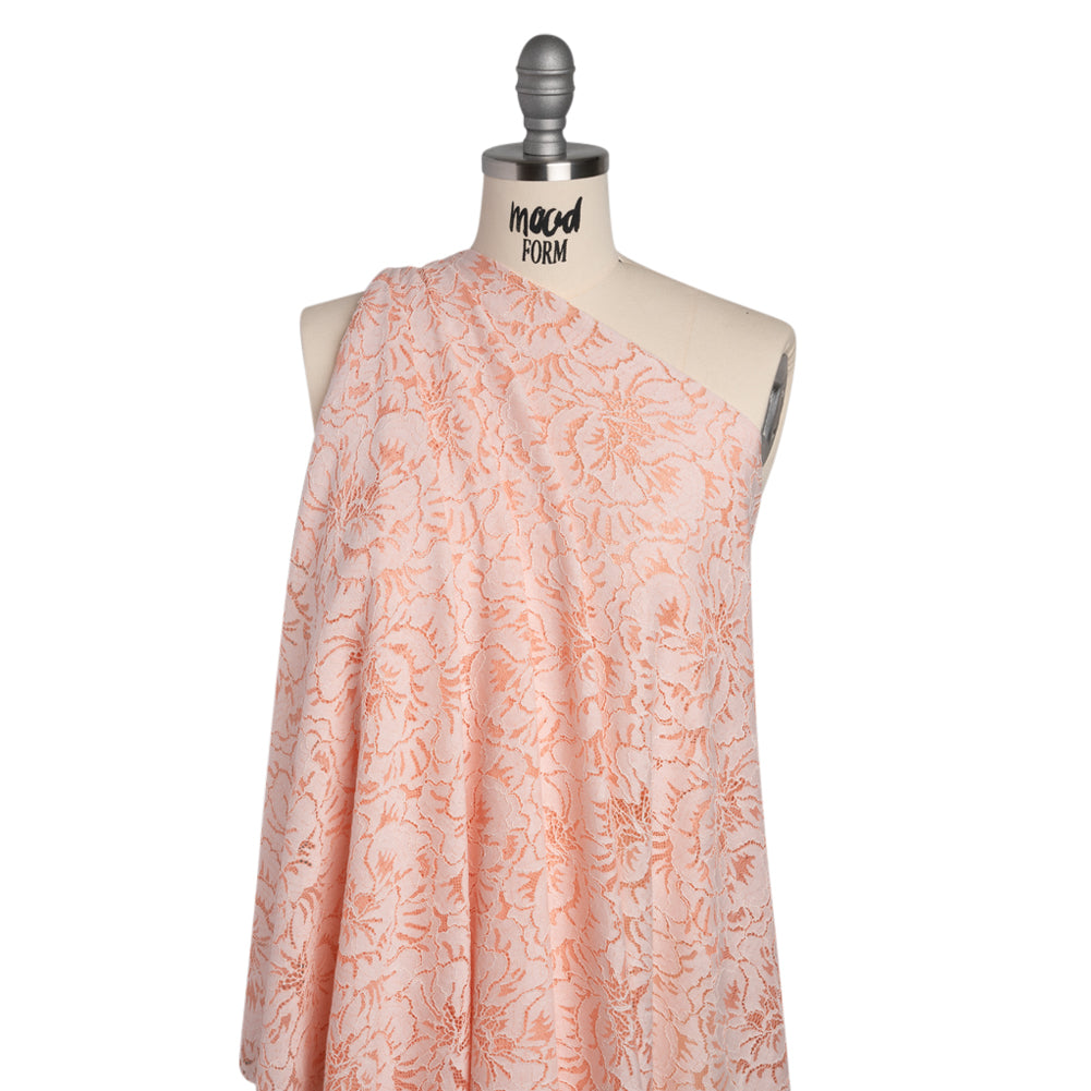 Stretch Corded Lace with Finished Edges - Salmon Pink and Natural Bold Blooming Florals - Dania Collection - Joann Fabrics