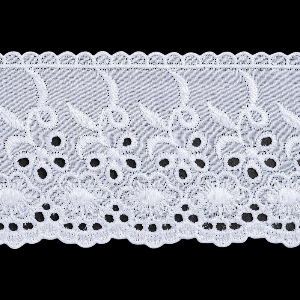 Cotton and Polyester Embroidered Eyelet Lace Trim with Scalloped Edges - 3