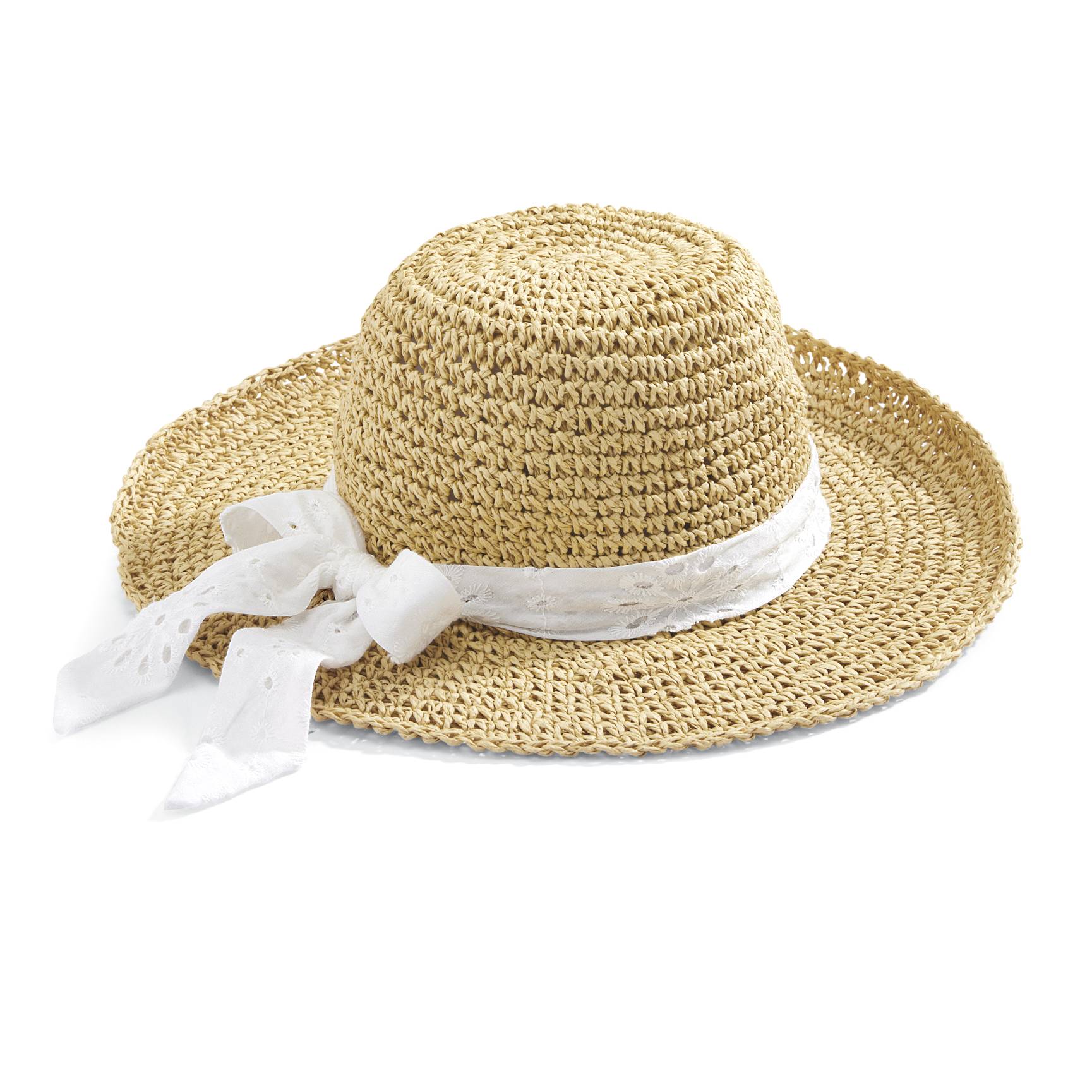 Packable Straw Hat, Wide Brim, Eyelet Embroidery Trim - Northstyle Catalog