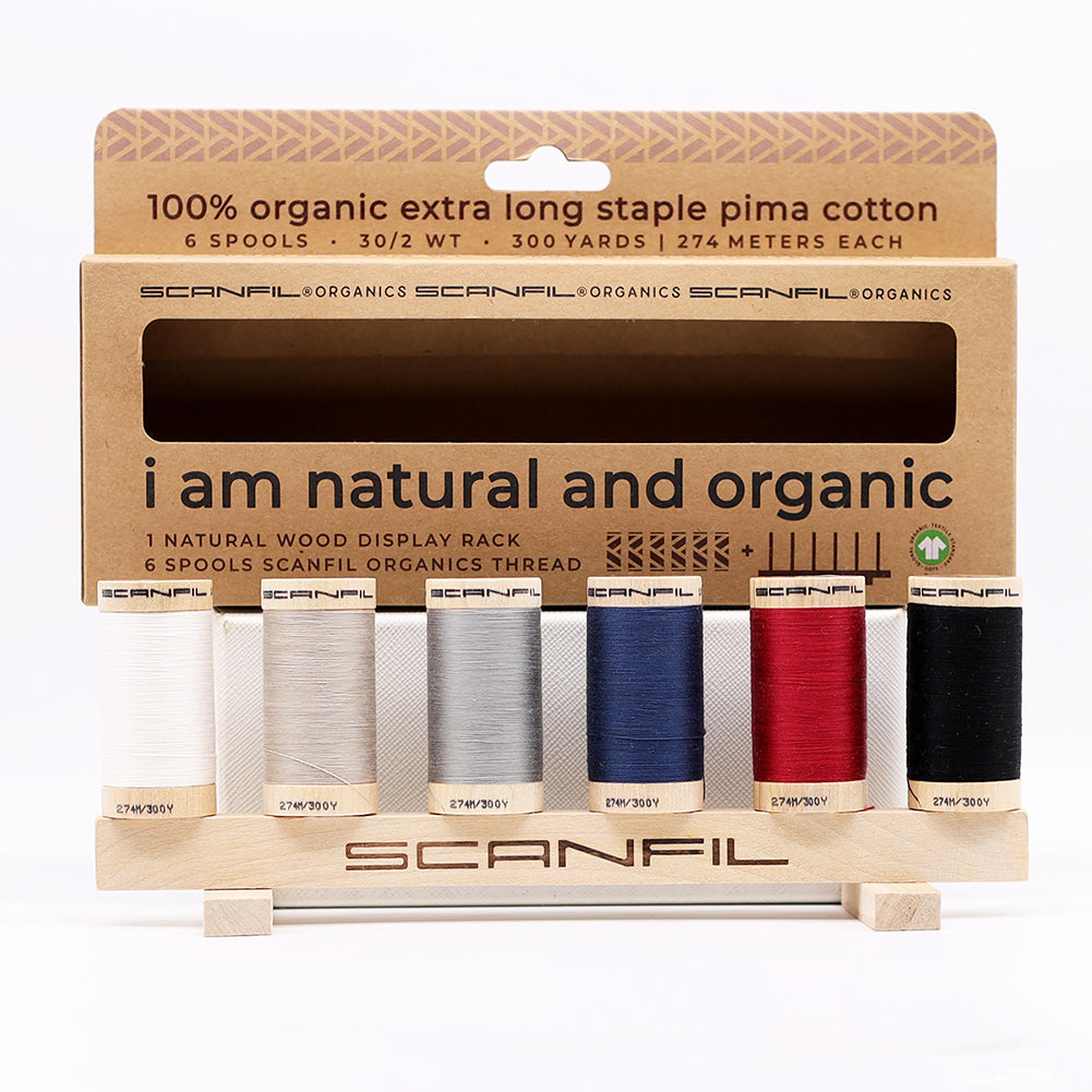 SCANFIL® 30wt Organic Pima Cotton Thread Set - 6ct 300yd Spools & Wood Rack - Neutrals - Joann Fabrics