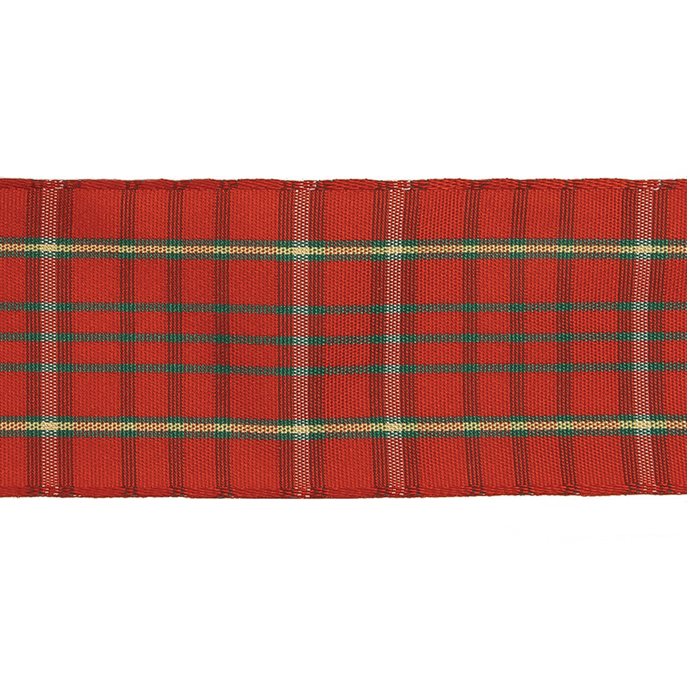Red, Green, and Yellow Plaid Woven Ribbon - 1.5