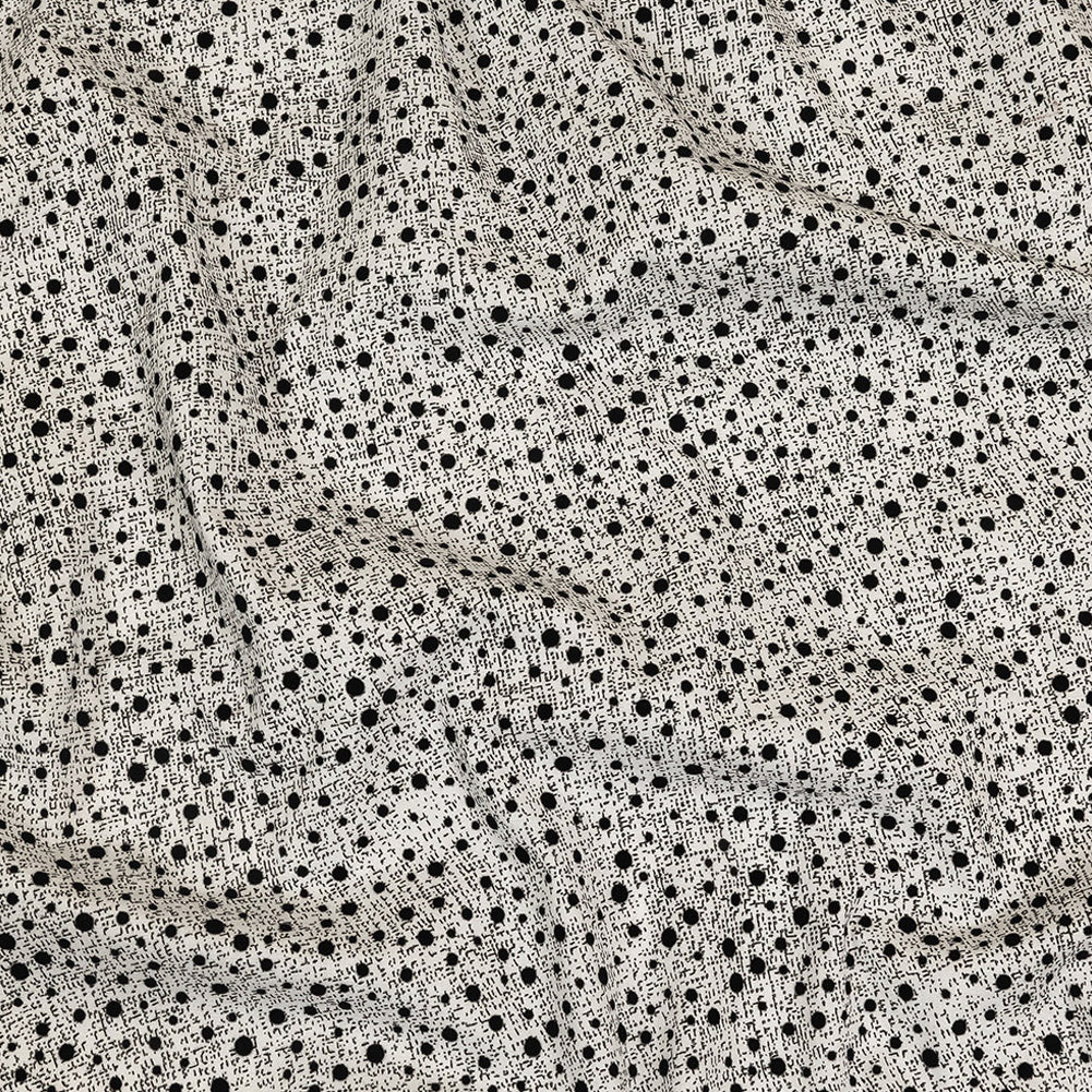 Black Flocked Polka Dots on Gray and White Abstract Stretch Cotton Shirting - Joann Fabrics