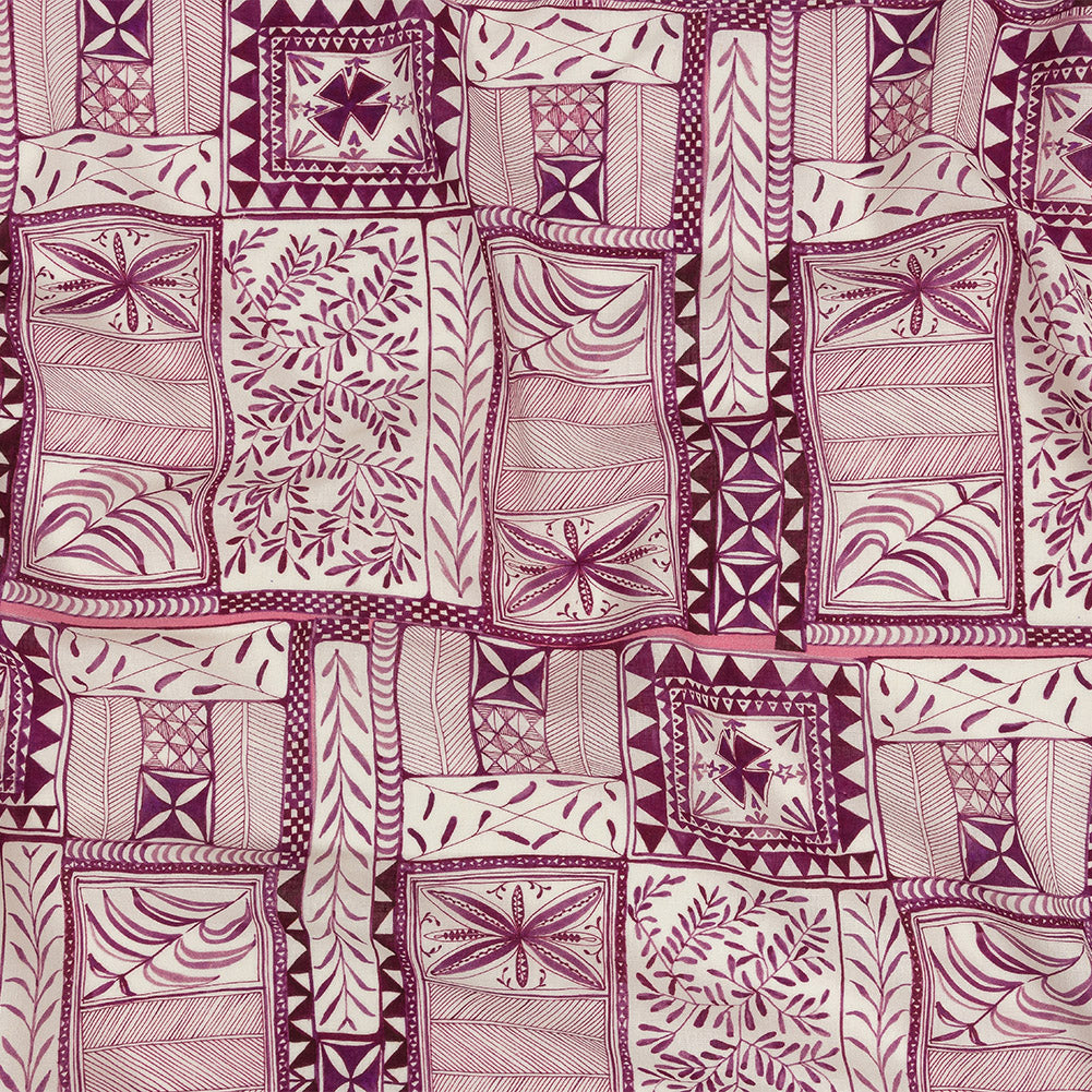 Lightweight Viscose-Linen Woven Print - Magenta Patchwork Doodles - Mood Exclusive Collector’s Botany - Joann Fabrics