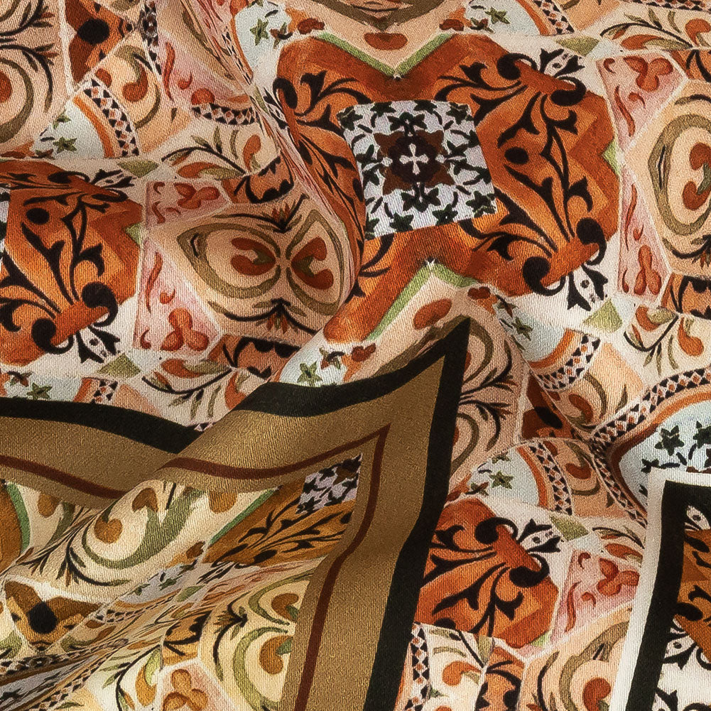 Stretch Cotton Sateen - Pink and Orange Ornate Patchwork - Arabesco Print - Mood Exclusive Viso Collection - Joann Fabrics