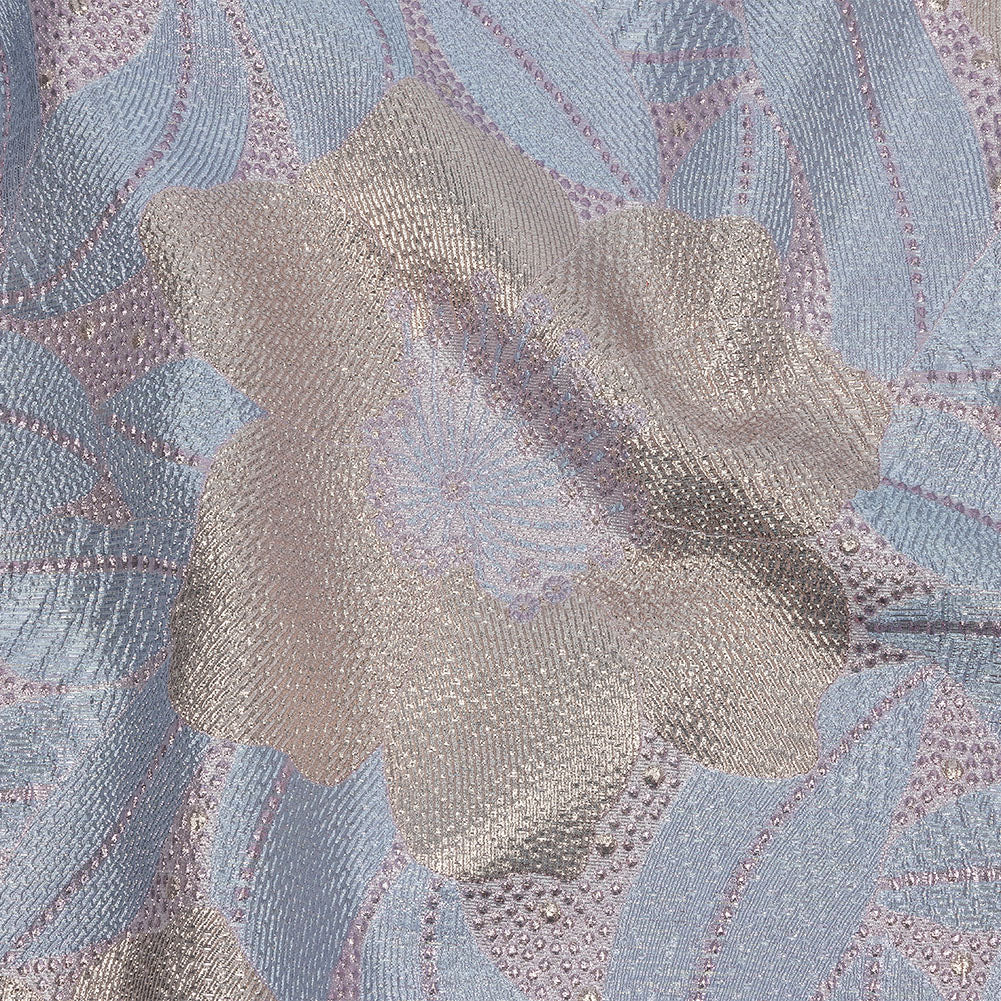 Metallic Rose Gold, Periwinkle and Lavender Tropical Flowers Luxury Brocade - Joann Fabrics