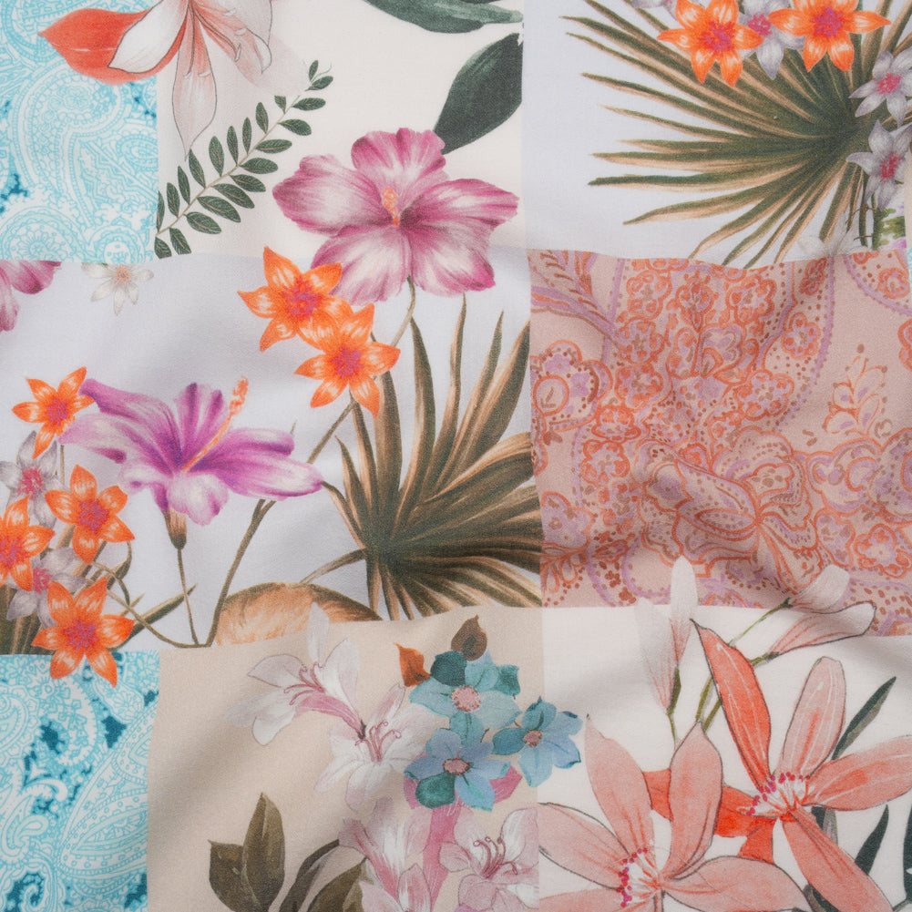 Cotton Crepe - Coral, Purple and Turquoise Floral and Paisley Patchwork - Mood Exclusive Tropical Tapestry Print - Joann Fabrics