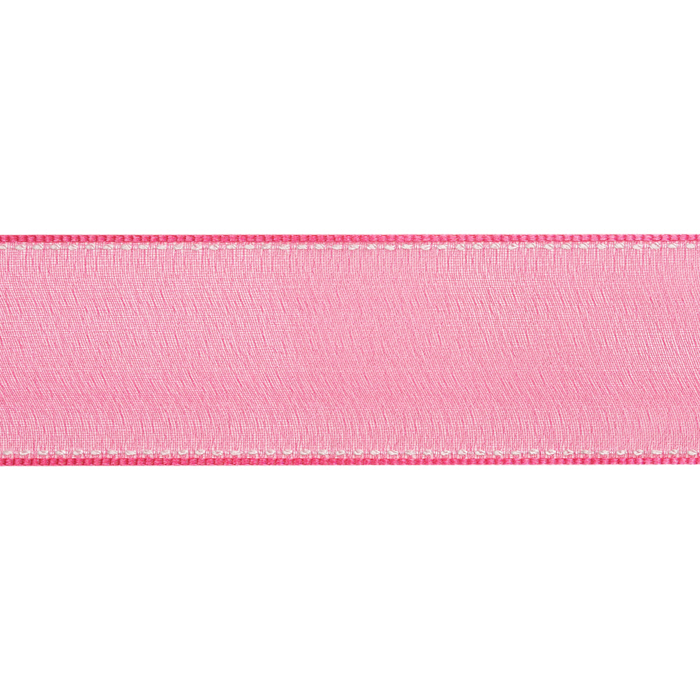 Sheer Ribbon with White Stitched Border - 1.5