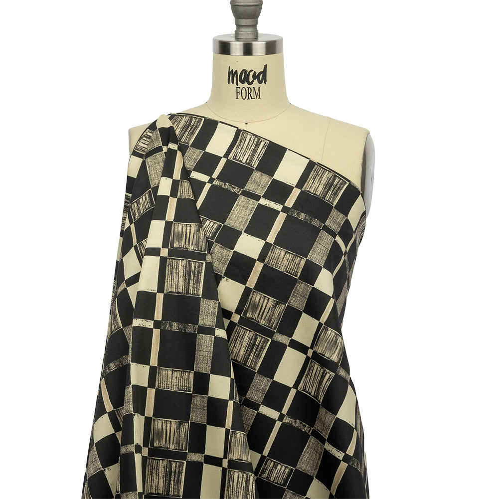 Stretch Cotton Sateen - Black and White Checks - City Blocked Print - Mood Exclusive Metro Collection - Joann Fabrics