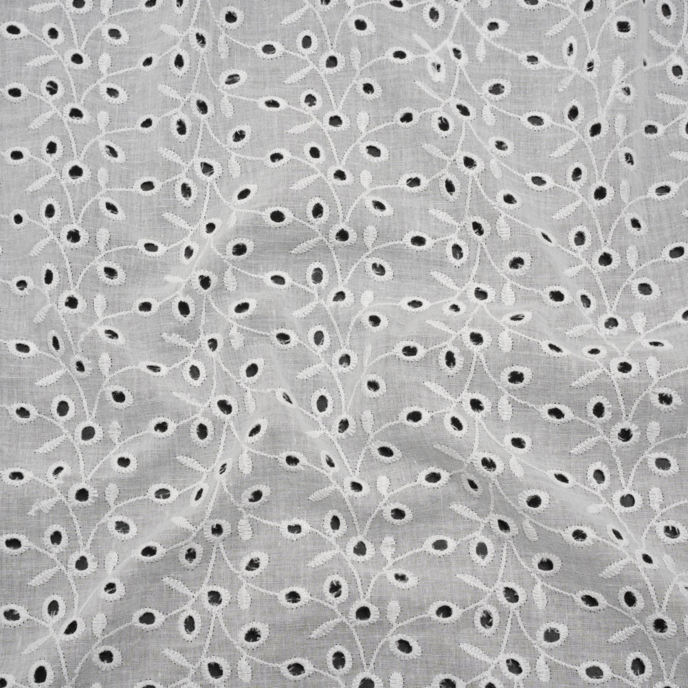 Embroidered Eyelet Cotton Voile - White Leafy Vines - Naomi Collection - Joann Fabrics