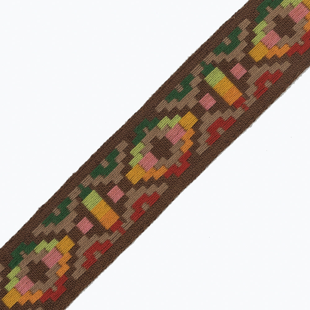 Brown Multicolor Geometric Jacquard Ribbon - 1