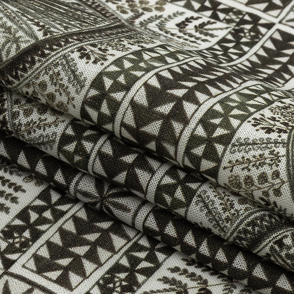 Lightweight Viscose-Linen Woven Print - Black and White Medallion and Geometric Squares - Mood Exclusive Small Heliocentric - Joann Fabrics
