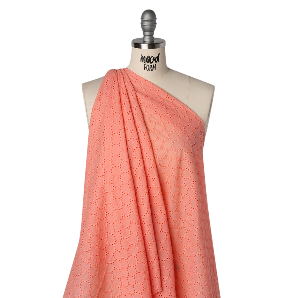 Embroidered Eyelet Cotton Voile - Warm Coral Circles of Circles - Naomi Collection - Joann Fabrics