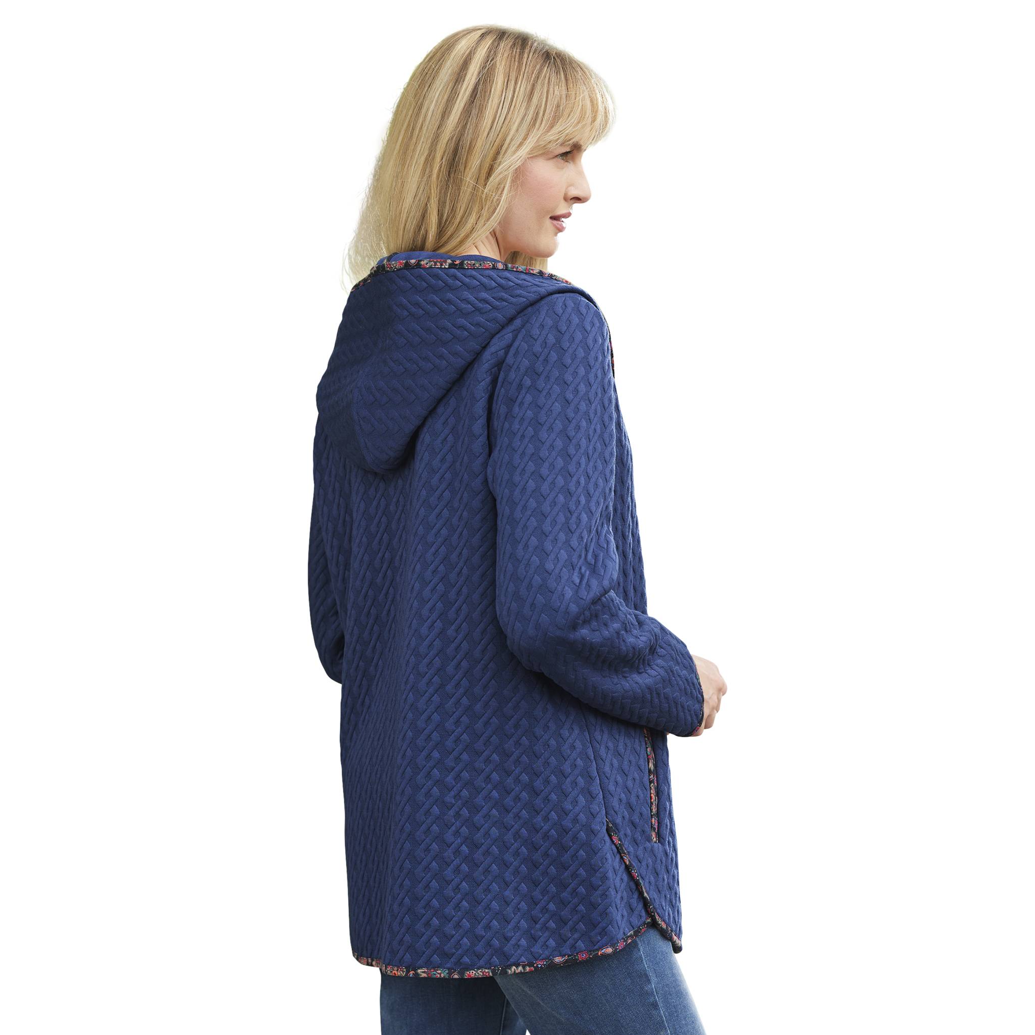 Print-Trim Quilted Jacket, Hood, Button Front Pockets & Tulip Hem - Northstyle Catalog