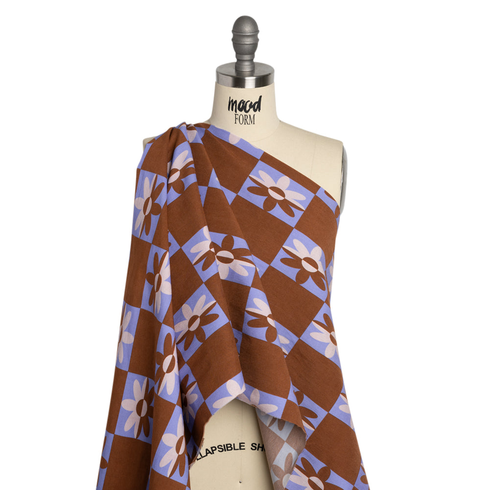 Mood Exclusive Brown Check Yourself Stretch Viscose and Polyamide Twill - Joann Fabrics