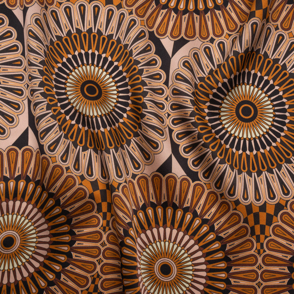 Silk Charmeuse 19mm - Tan, Nude and Black Retro Medallions - Joann Fabrics