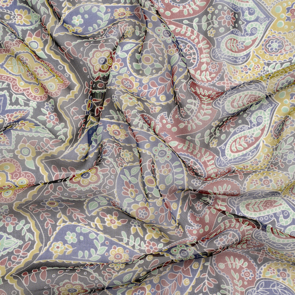 Lime, Blue and Black Floral Silk Chiffon - Joann Fabrics