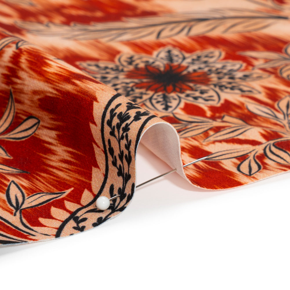 Stretch Polyester Woven Print - Red Florals on Abstract Ikat - Mood Exclusive Rambling Brambles - Joann Fabrics