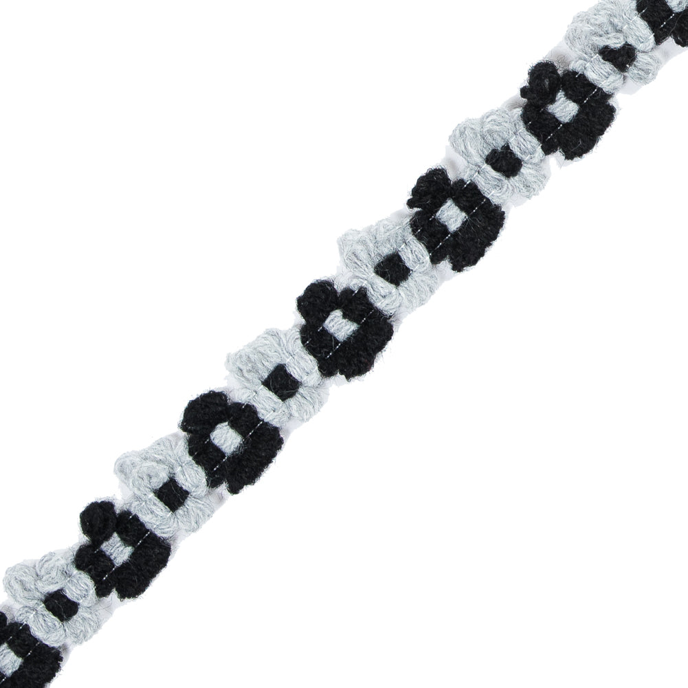 Black and Gray Floral Yarn Trim - 0.5