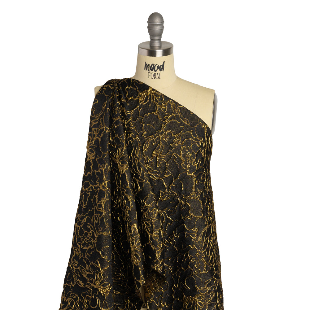 Metallic Luxury Brocade - Black and Gold Floral Outlines - Joann Fabrics