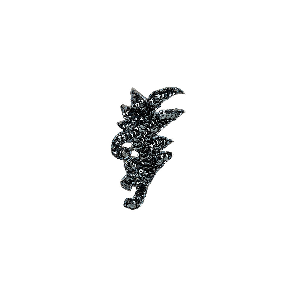 Vintage Gunmetal Sequins and Iridescent Chop Beaded Leaf Applique - 3.75