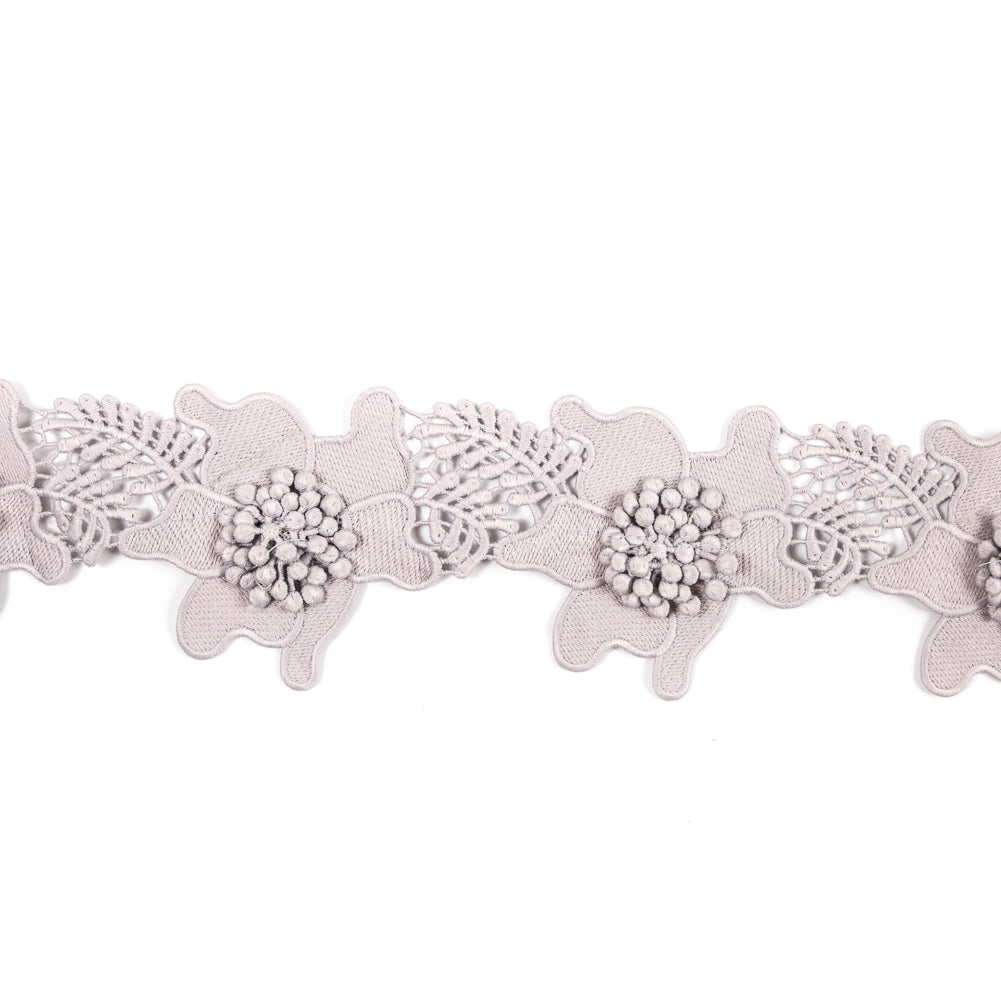 Gray 3D Floral Lace Trim - 3.5