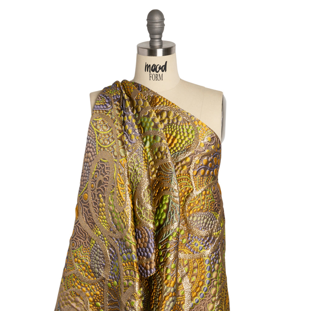 Metallic Gold, Yellow and Periwinkle Organic Flow Luxury Brocade - Joann Fabrics