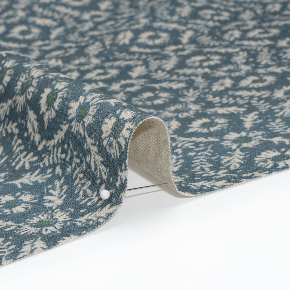 Brushed Cotton and Linen Canvas - Indigo Flowers and Leaves - Flowers and Leaves British Imported - Joann Fabrics