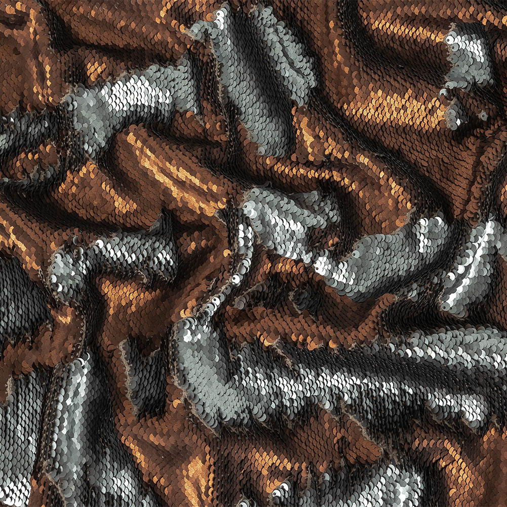 Stretch Rayon Jersey with Two-Tone Paillette Sequins - Copper and Silver on Heathered Roasted Cashew - Nyla Collection - Joann Fabrics