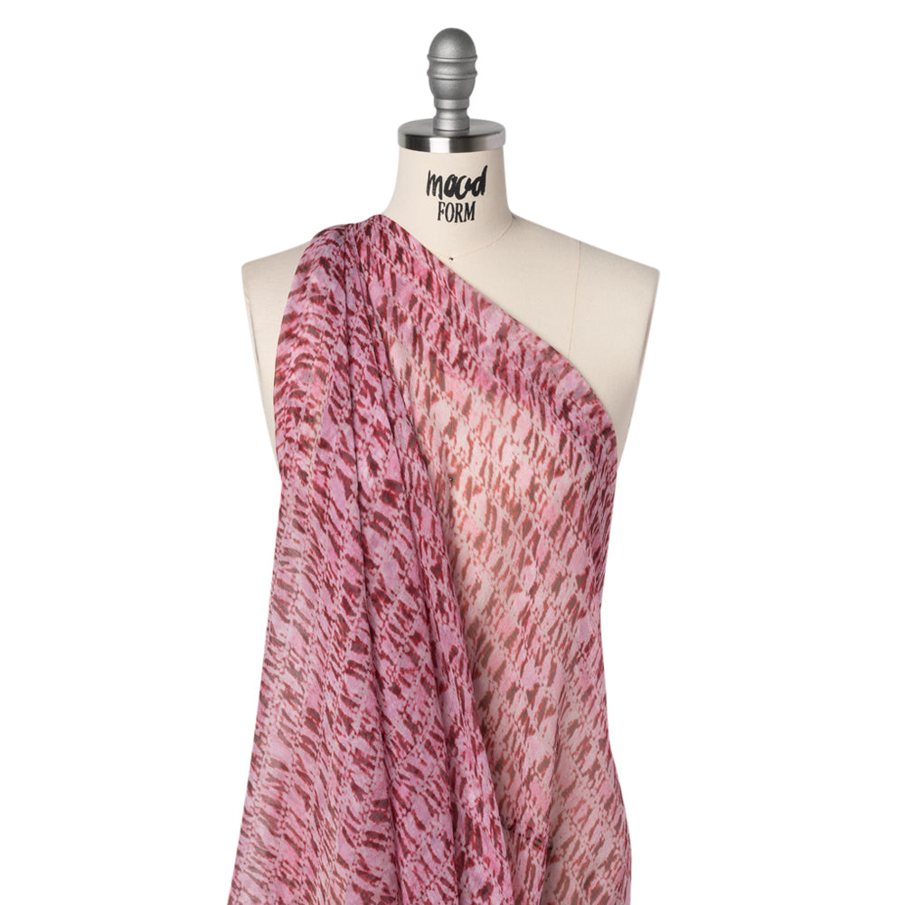 Crinkled Silk Chiffon Print - Red and Pink Tie Dye Stripes - Deadstock - Joann Fabrics
