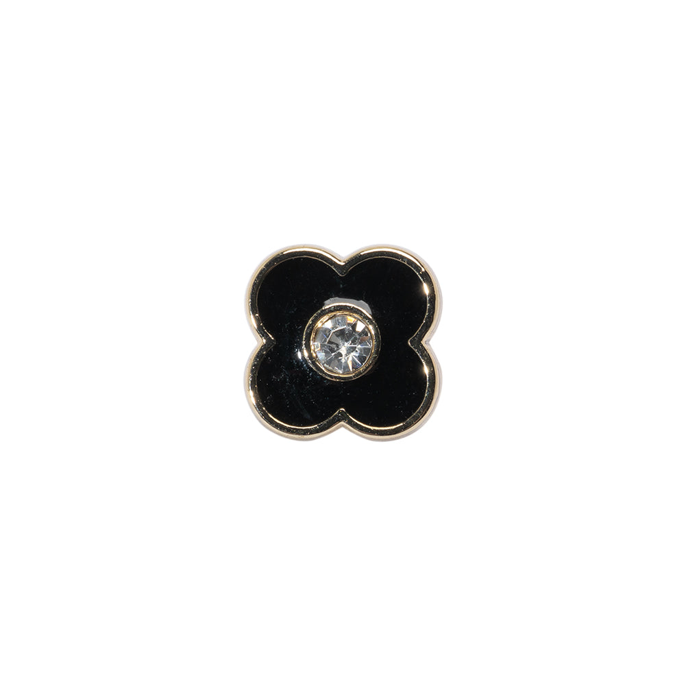 Floral Enameled Metal Shank Back Button with Rhinestone Center - 18L/11.5mm - Gold and Black - Joann Fabrics