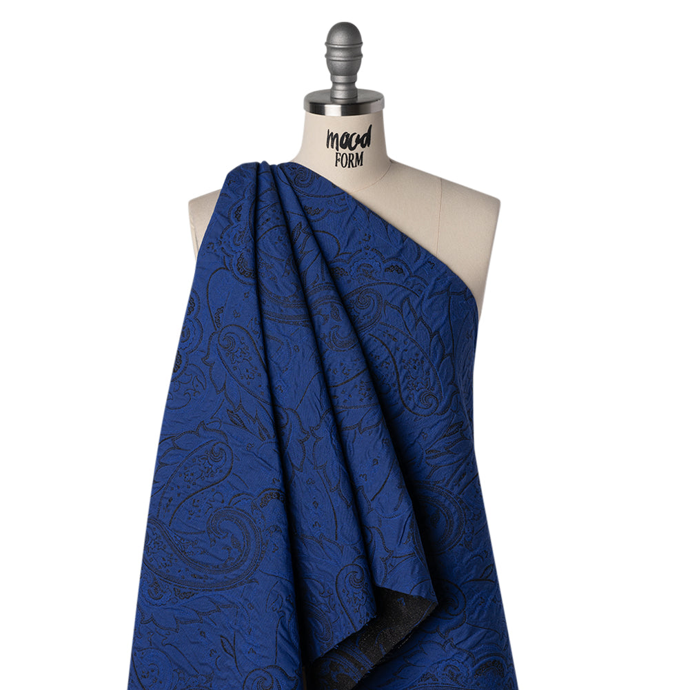 Metallic Cotton and Polyester Brocade - Dark Blue and Black Paisley - Designer Deadstock - Joann Fabrics