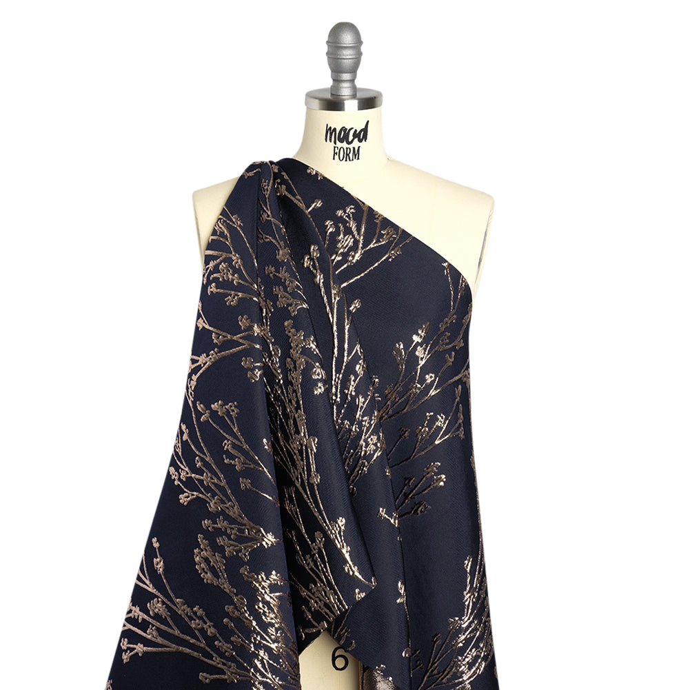 Metallic Brocade - Midnight Navy and Gold Flowering Branches - Joann Fabrics