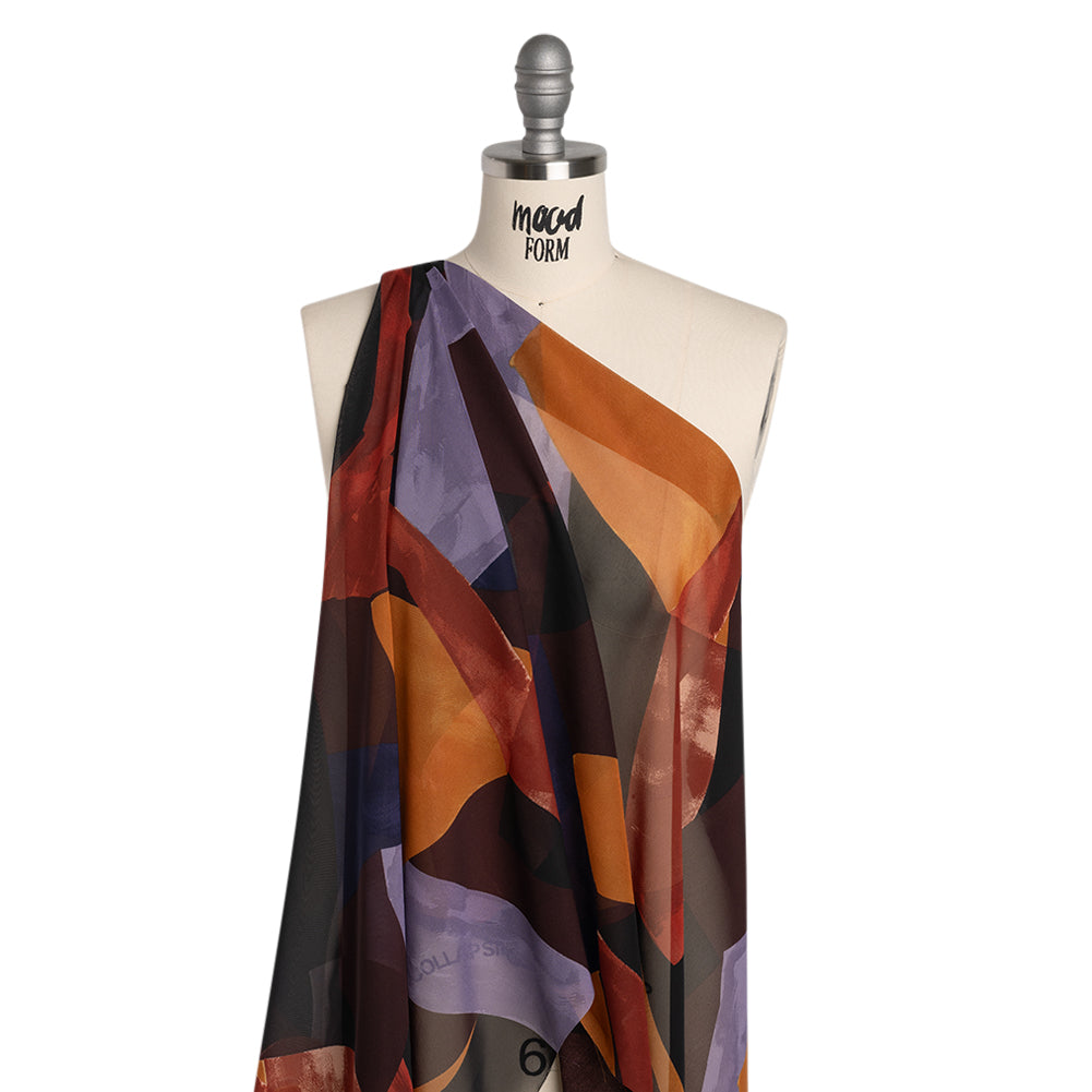 Polyester Chiffon Print - Burnt Orange, Brown and Dusty Lavender Abstract - Designer Deadstock - Joann Fabrics