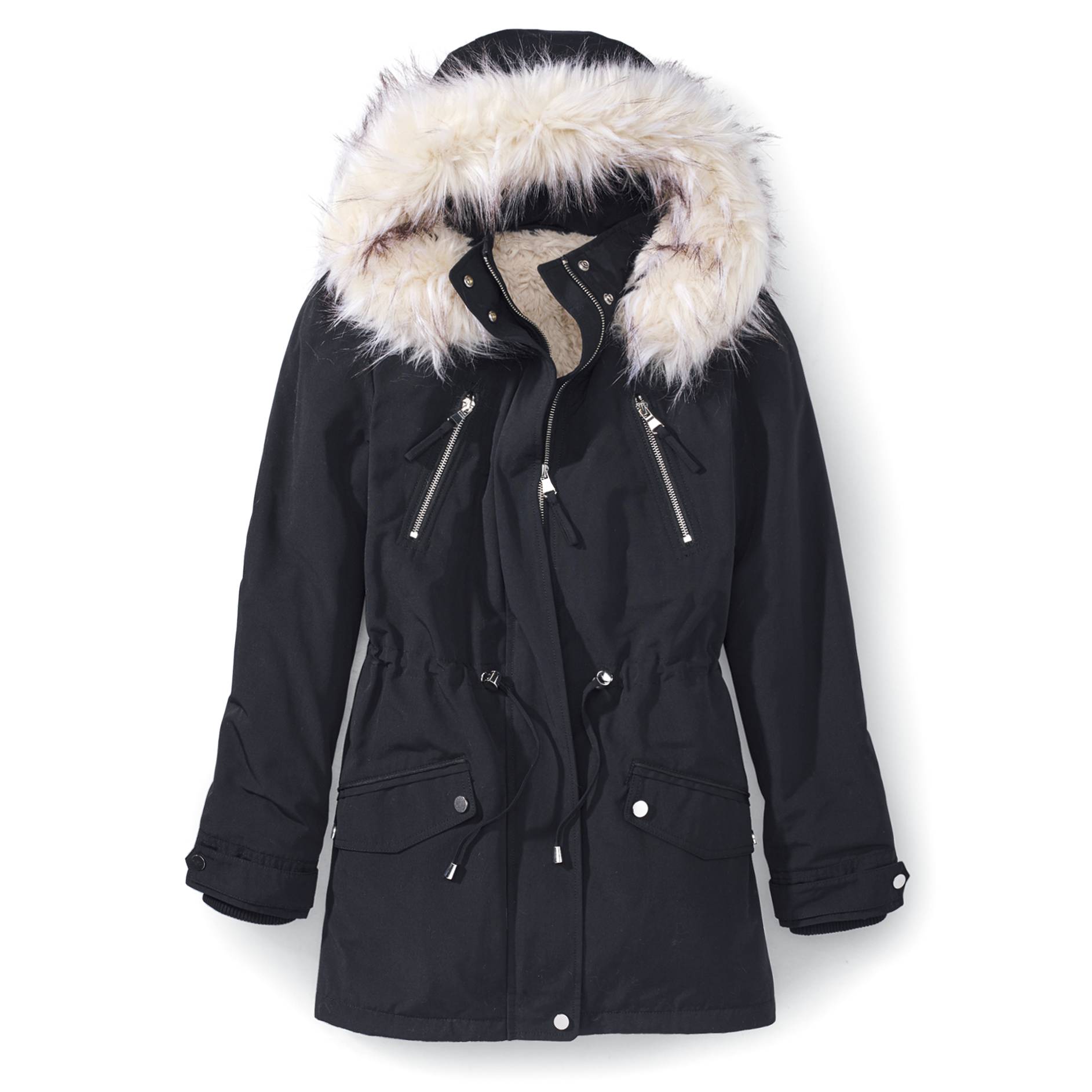 Fur-Trimmed Coat, Zip Front Sherpa Lined, Hood With Removable Faux Fur - Northstyle Catalog