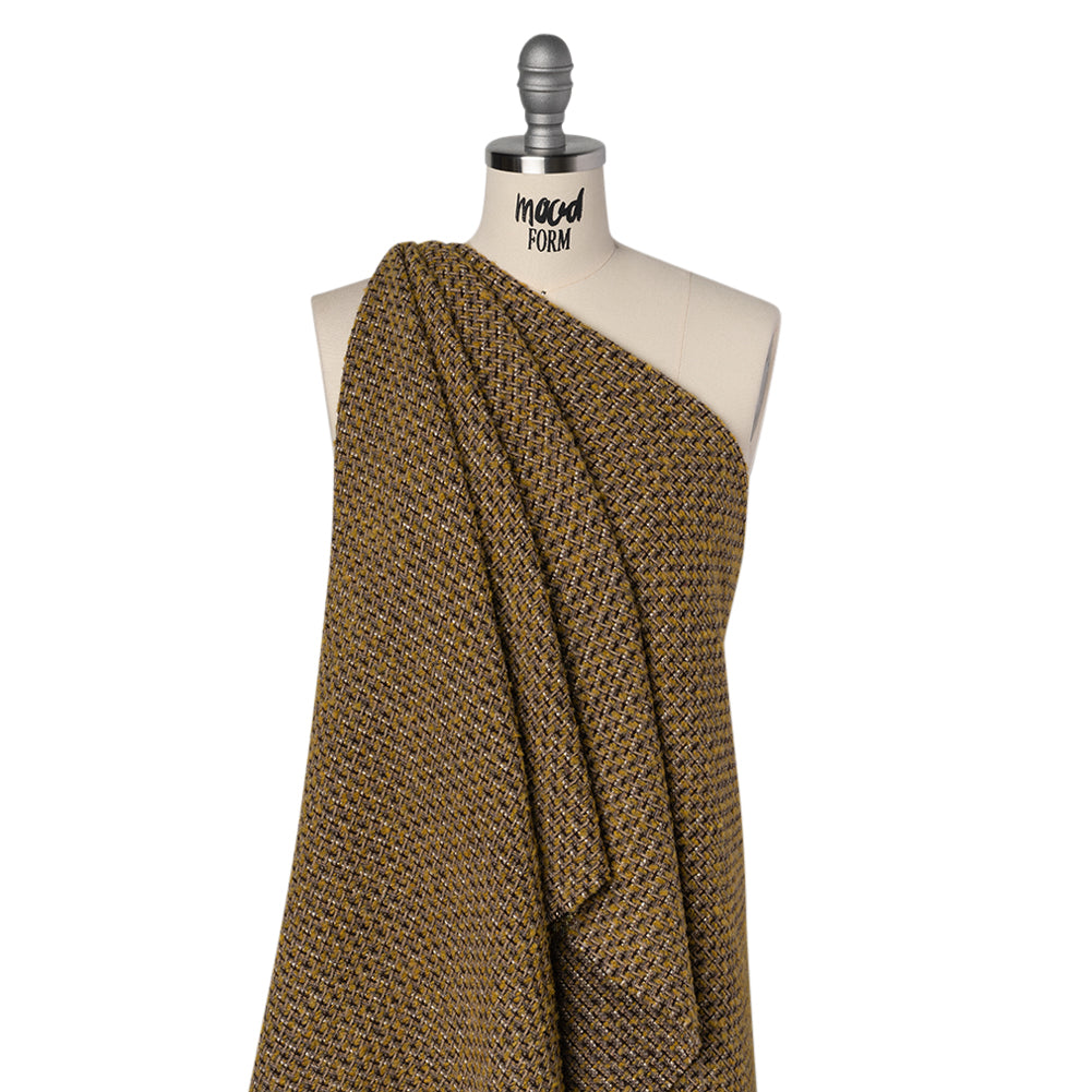 Metallic Tweedy Wool Blend Boucle Woven Made in Italy - Mustard Yellow, Brown and Gold - Joann Fabrics