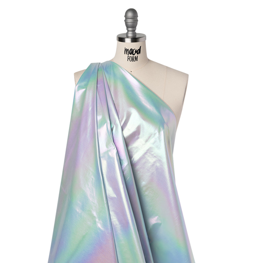 Metallic Lame Jacketing - Pastel Rainbow Ombre Stripe on Pale Blue - Inez Collection - Joann Fabrics