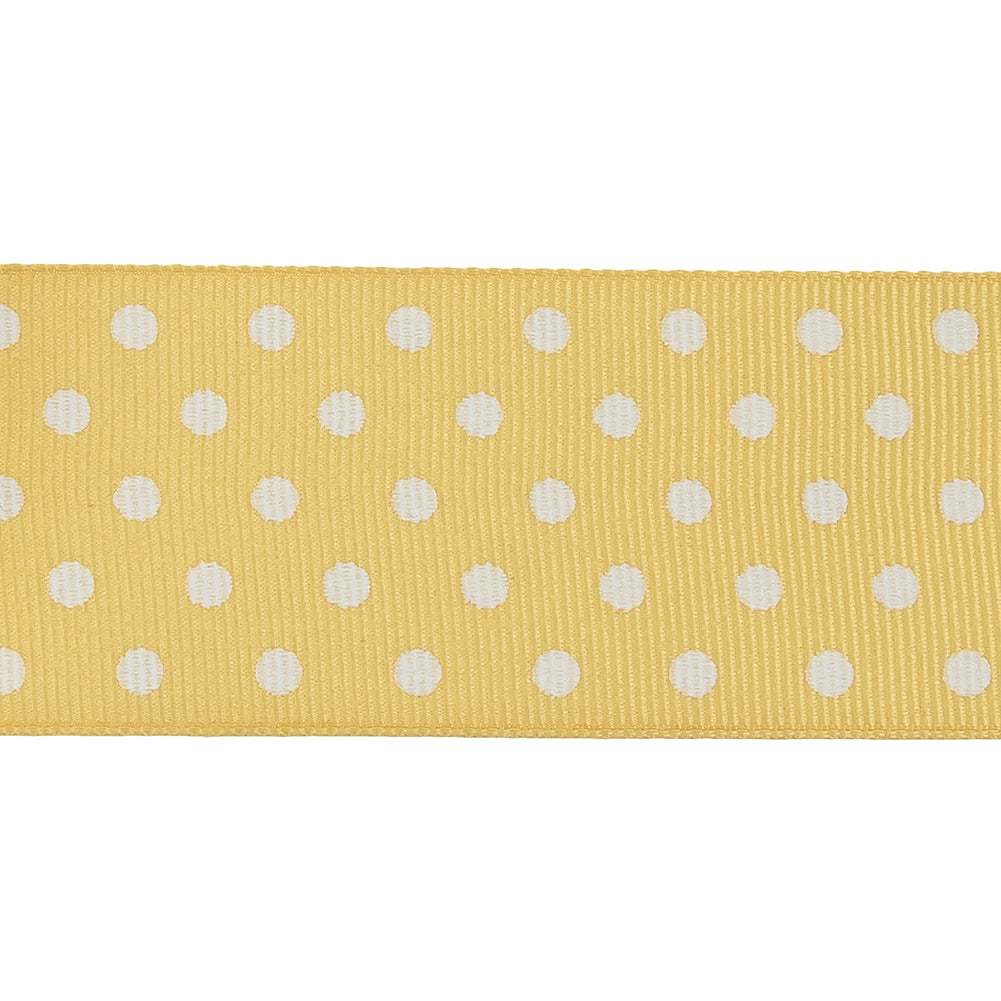 Pale Banana and White Polka Dots Grosgrain Ribbon - 1.625