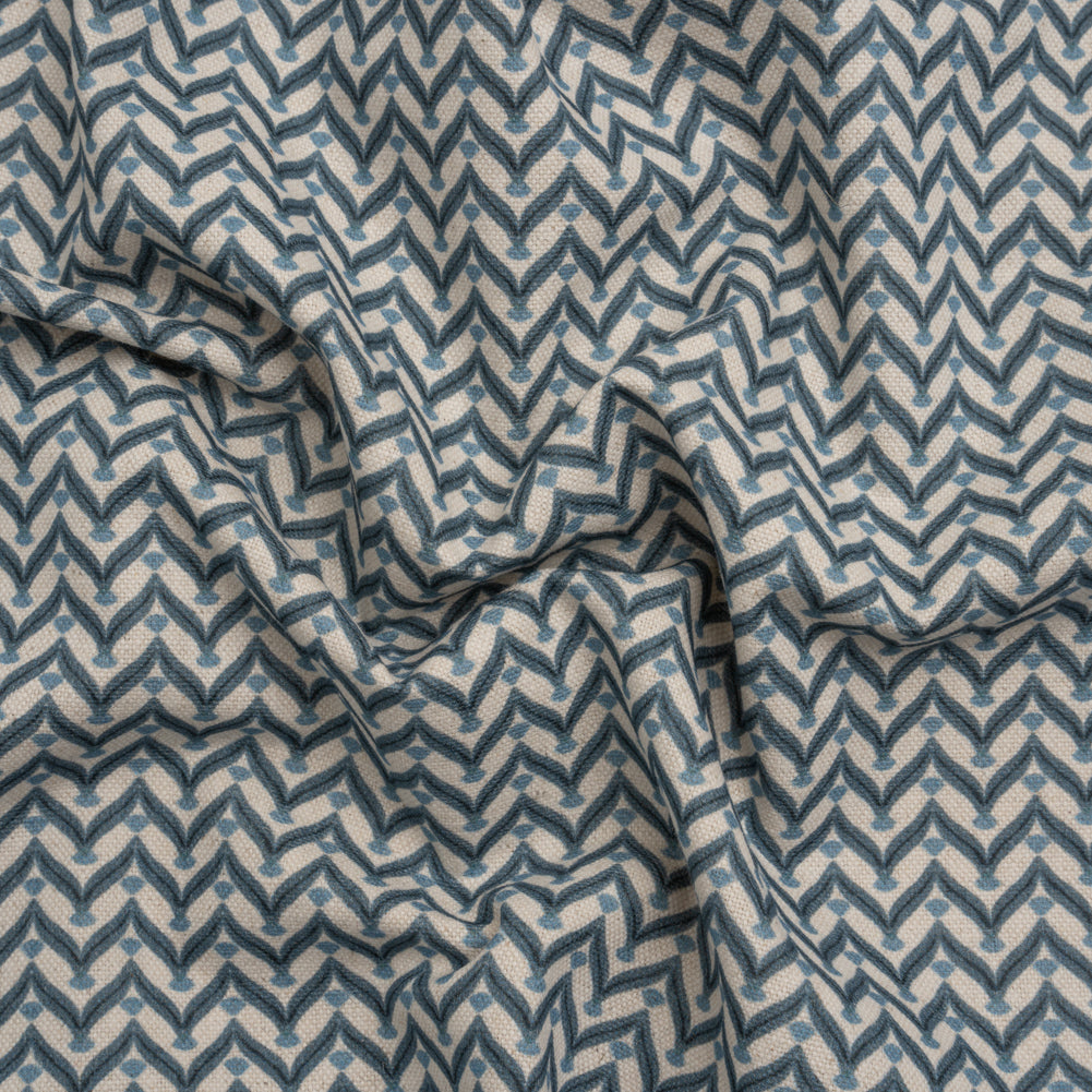 Cotton and Linen Canvas Print - Indigo Leafy Chevrons - British Imported - Joann Fabrics
