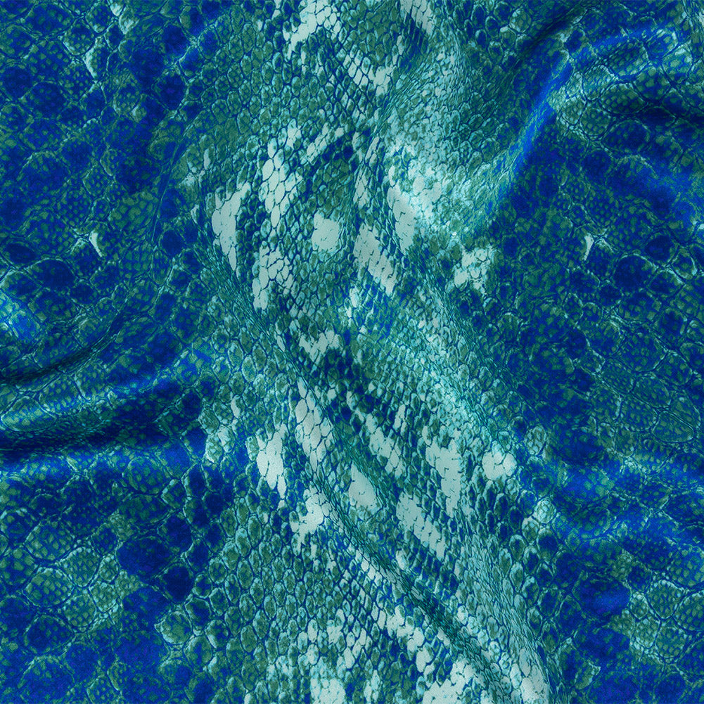 Mood Exclusive Italian Royal and Jade Python Printed Silk Charmeuse - Joann Fabrics