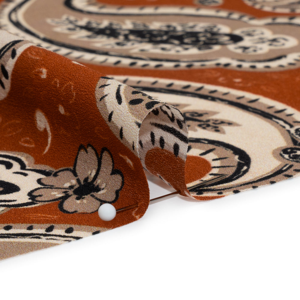 Mood Exclusive Brick Here's to Paisley Lightweight Recycled Polyester Crepe - Joann Fabrics