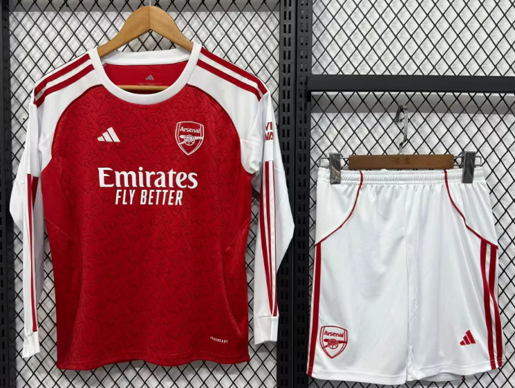 2025/2026 Long Sleeve Arsenal Football Home Shirt 1:1 Thai Quality Kids Size