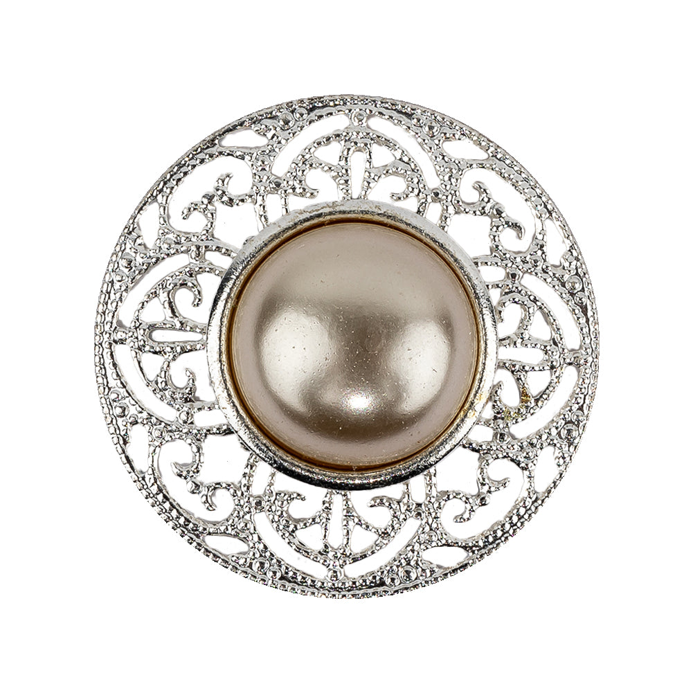 Vintage Swarovski Pearl and Silver Metal Open Framework Rhinestone Button - 44L/28mm - Joann Fabrics