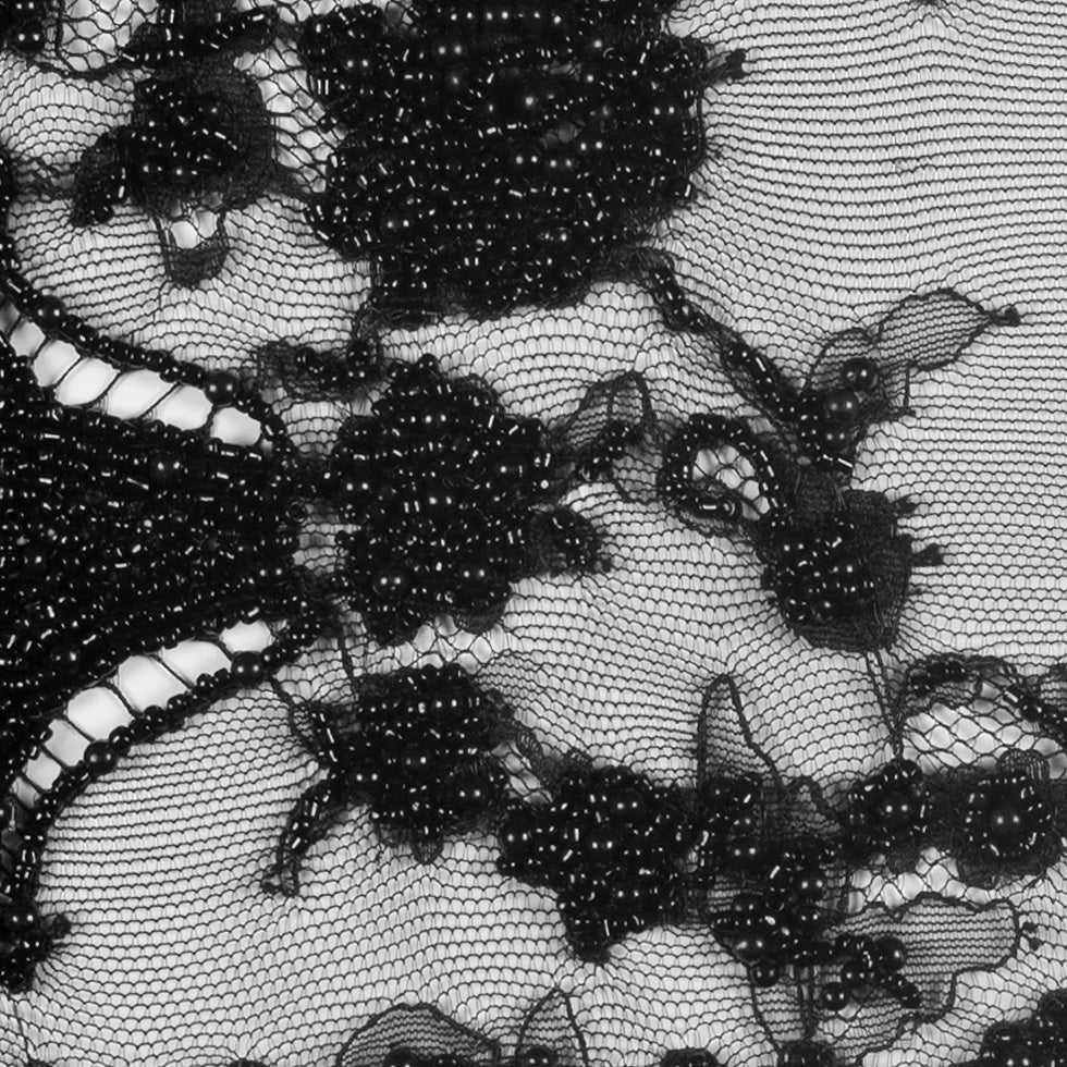 Black Scallop Edge Lacey Floral Beaded Mesh - Joann Fabrics